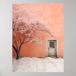 Pink Japanese Winter Scene Poster