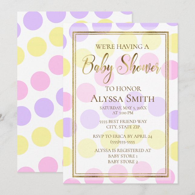 Pink Jaune Purple Pastel Girl Douche Invitation (Devant / Derrière)