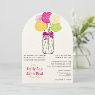 Pink Jaune Vert moderne Mason Jar Invitation Flora