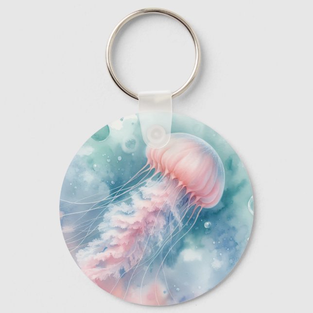 Pink Jellyfish Monogram and Name Keychain (Front)