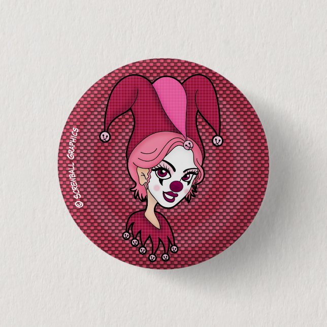 Pink Jester Button (Small) (Front)