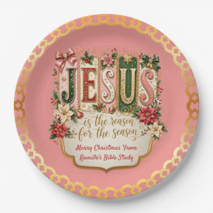 Pink Jesus is the Reason for the Christmas Season Paper Plate