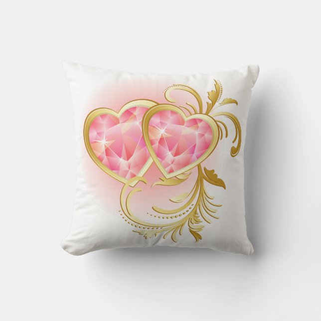 Pink Jewel Hearts American MoJo Pillow (Front)