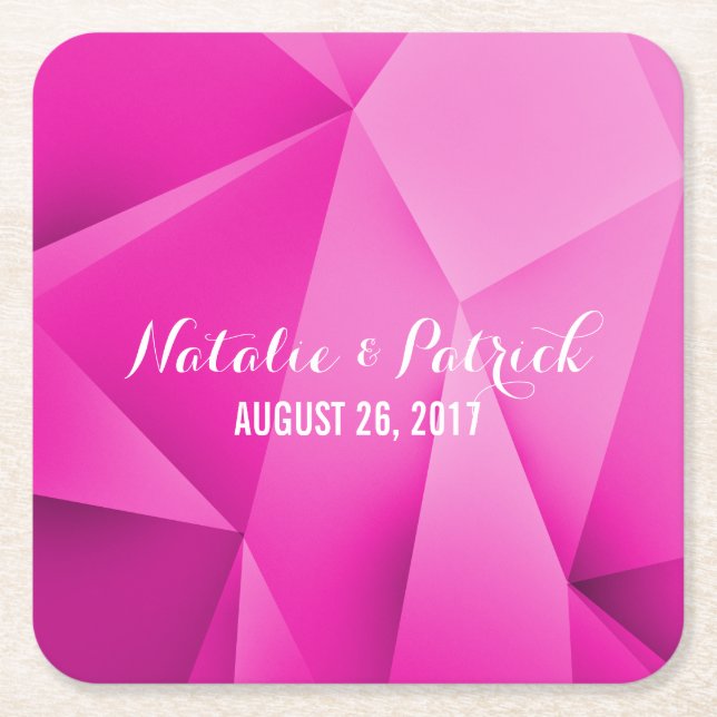 Pink Jewel Tones Wedding Paper Coasters (Front)