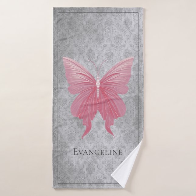 Pink Jewelled Butterfly Bath Towel Set (Bath Towel)