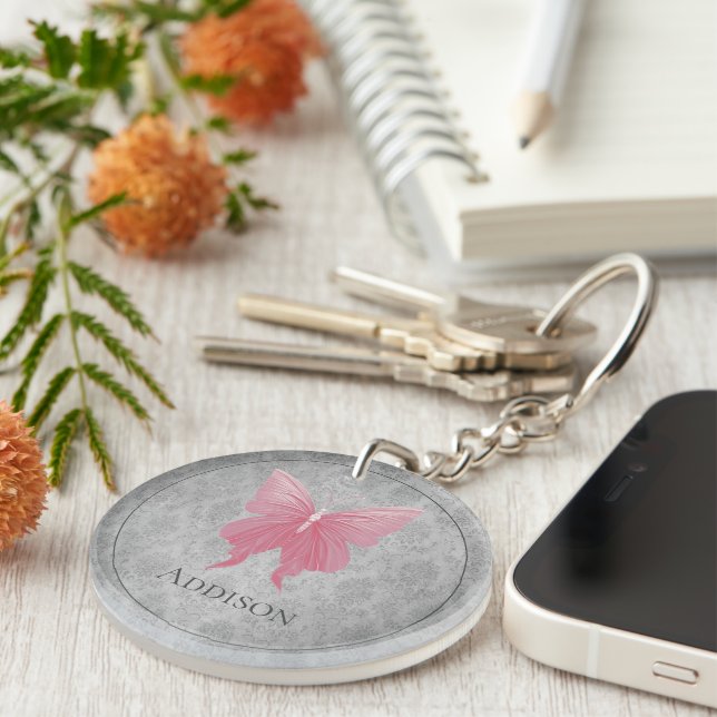 Pink Jewelled Butterfly Keychain (Front Right)