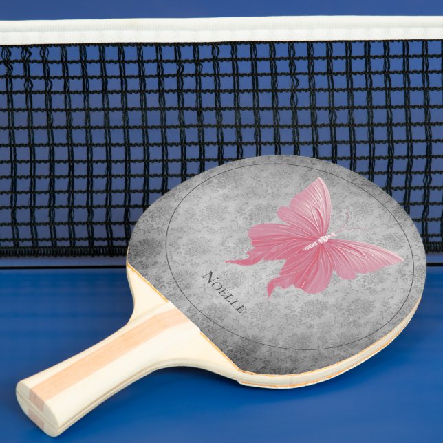Pink Jewelled Butterfly Ping Pong Paddle (Insitu)