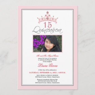 Pink Jewelled Tiara Quinceanera Invitation (pink)