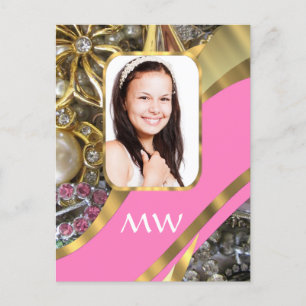 Pink jewellery personalized background postcard