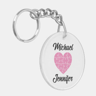 Pink Jigsaw Puzzle Heart Shape Keychain