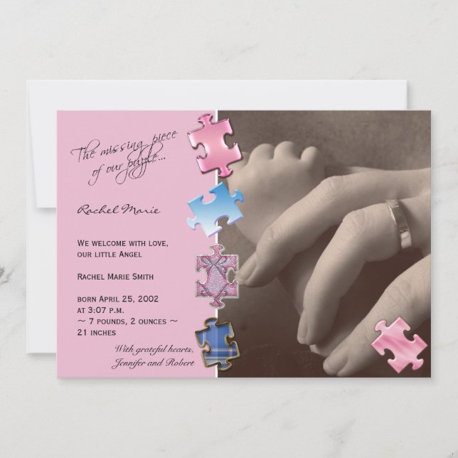 Pink Jigsaw Puzzle Photo Baby Faire-part (Devant)