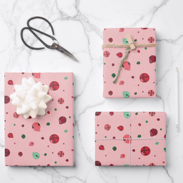 Pink Jingle Bells Christmas Wrapping Paper (Front)