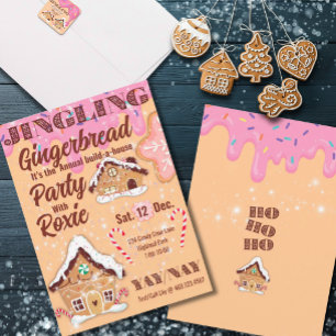 Pink Jingling Gingerbread Holiday Invitation