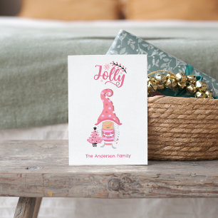 Pink Jolly Girl Gnome Holiday Card – Custom Family
