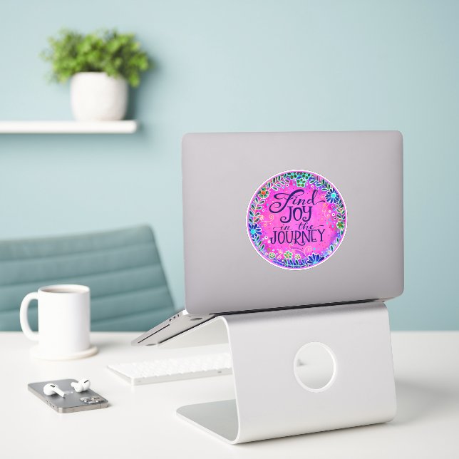 Pink Joy Journey Floral Inspirivity Sticker (Laptop On Desk)
