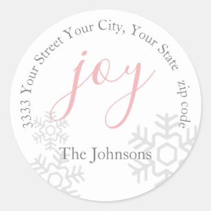 Pink Joy Snow Holiday Return Address Envelope Seal