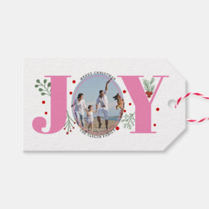 Pink Joy with berries Christmas photo Gift Tags
