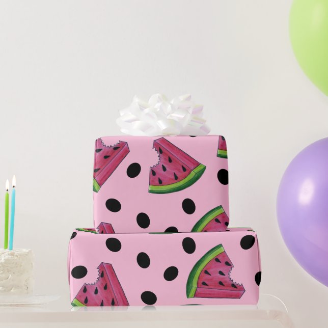 Pink Juicy Watermelon Wedge Seeds Fruit Wrapping Paper
