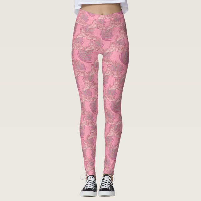 Pink Jungle Tiger Pattern Leggings (Front)