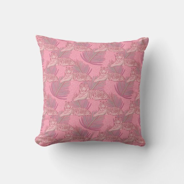 Pink Jungle Tiger Pattern Throw Pillow (Front)