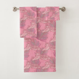 Pink Jungle Tiger Pattern Wrapping Paper Bath Towel Set