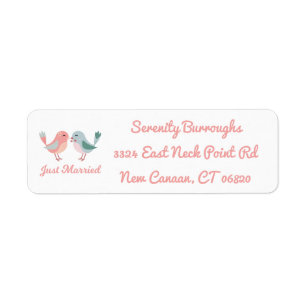 Pink Just Married Lovebirds Wedding Announcement