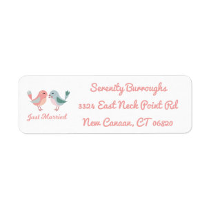 Pink Just Married Lovebirds Wedding Announcement