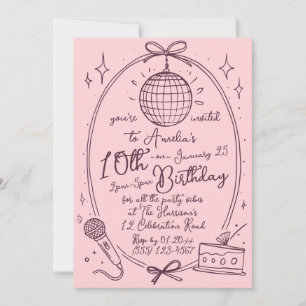 Pink Karaoke Birthday Girl Retro Disco Party Invitation