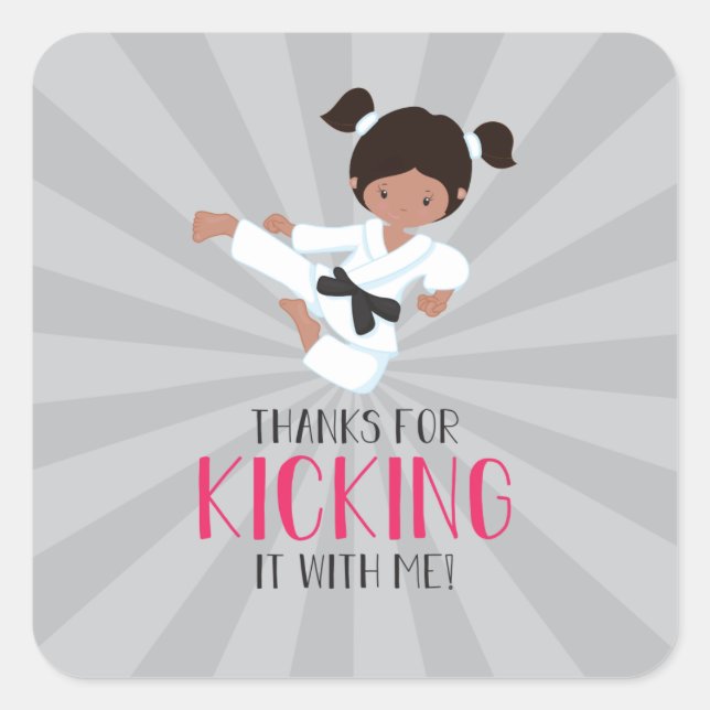 Pink Karate Girl Birthday Square Sticker (Front)
