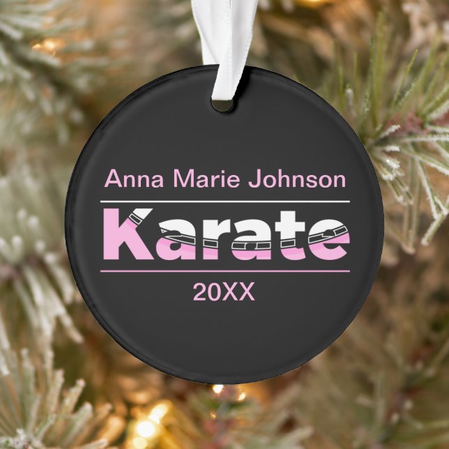 Pink Karate Martial Arts Modern Typography Ornament (Tree)