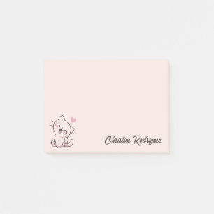 Pink Kawaii Cat Personalized Text Post-it Notes