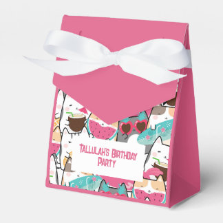 Pink Kawaii Cats Pool Birthday Party  Favor Box