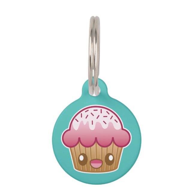 Pink Kawaii Cupcake With Custom Info Pet Tag (Front)