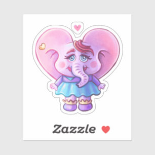 Pink Kawaii Elephant girl In Love