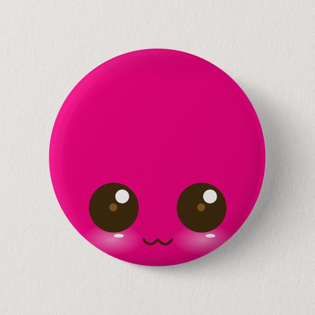 Pink Kawaii Face 2 Inch Round Button (Front)