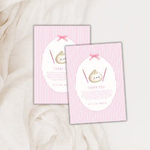 Pink Kawaii Girl Bow Asian Dumpling Baby Shower  Thank You Card