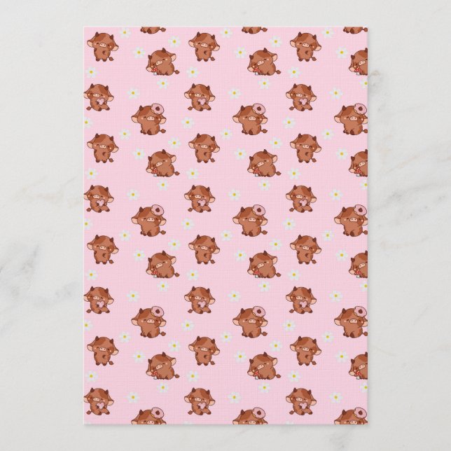 Pink Kawaii Highland Cows Seamless Pattern Invitation (Front)