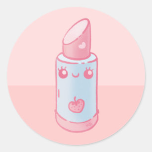 Pink Kawaii Lipstick Classic Round Sticker
