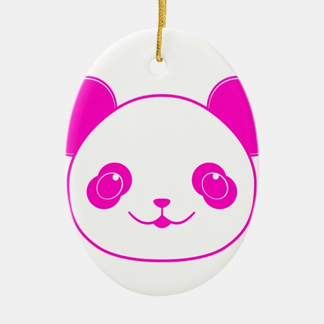 Pink Kawaii Panda Bear Ceramic Ornament (Front)