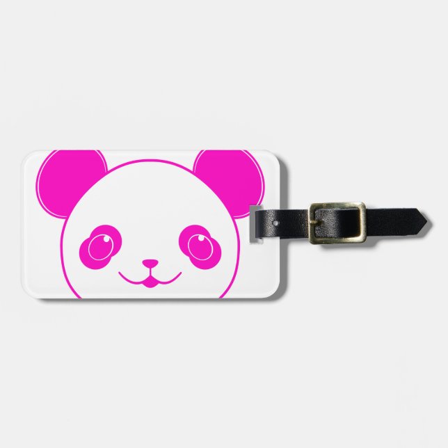 Pink Kawaii Panda Bear Luggage Tag (Front Horizontal)
