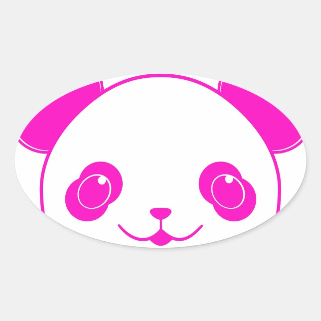 Pink Kawaii Panda Bear Oval Sticker (Front)