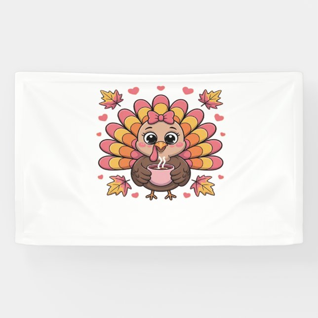 pink kawaii thanksgiving turkey Classic T-Shirt Banner (Horizontal)