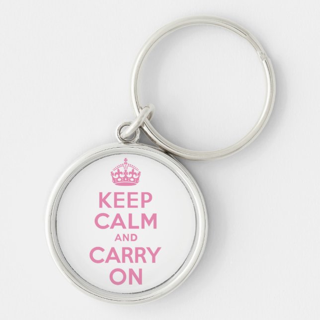 Pink Keep Calm And Carry On Keychain (Front)