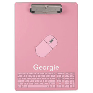 Pink Keyboard, Mouse & Pencil Clipboard