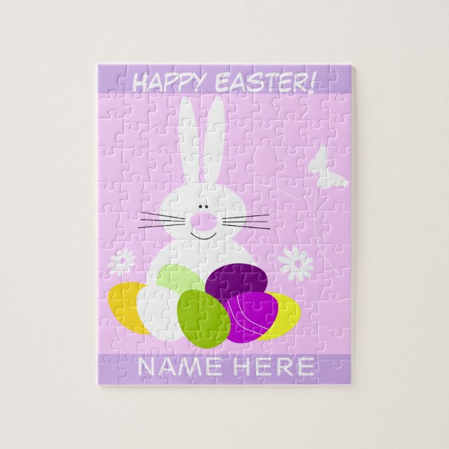 Pink Kids Happy Easter Personalized Jigsaw Puzzle (Vertical)