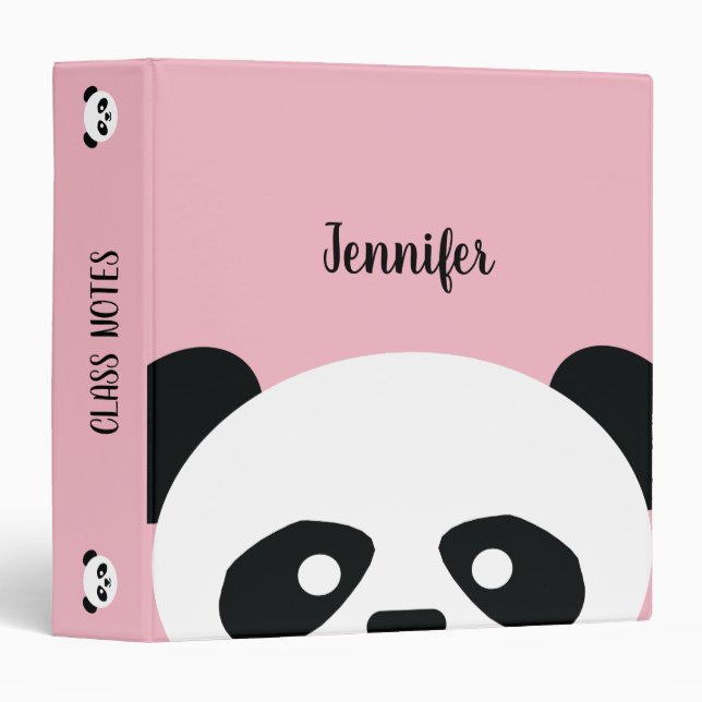 Pink Kids Kawaii Panda Personalized School Binder (Front/Spine)