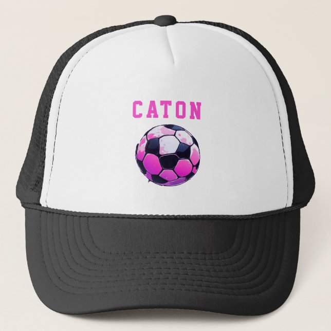 Pink Kids Soccer Personalized Black Trucker Hat (Front)