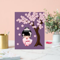 Pink Kimono Kawaii Kokeshi Doll on Purple