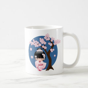 Pink Kimono Kawaii Kokeshi Doll Sakura Coffee Mug