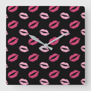 Pink Kisses Square Wall Clock